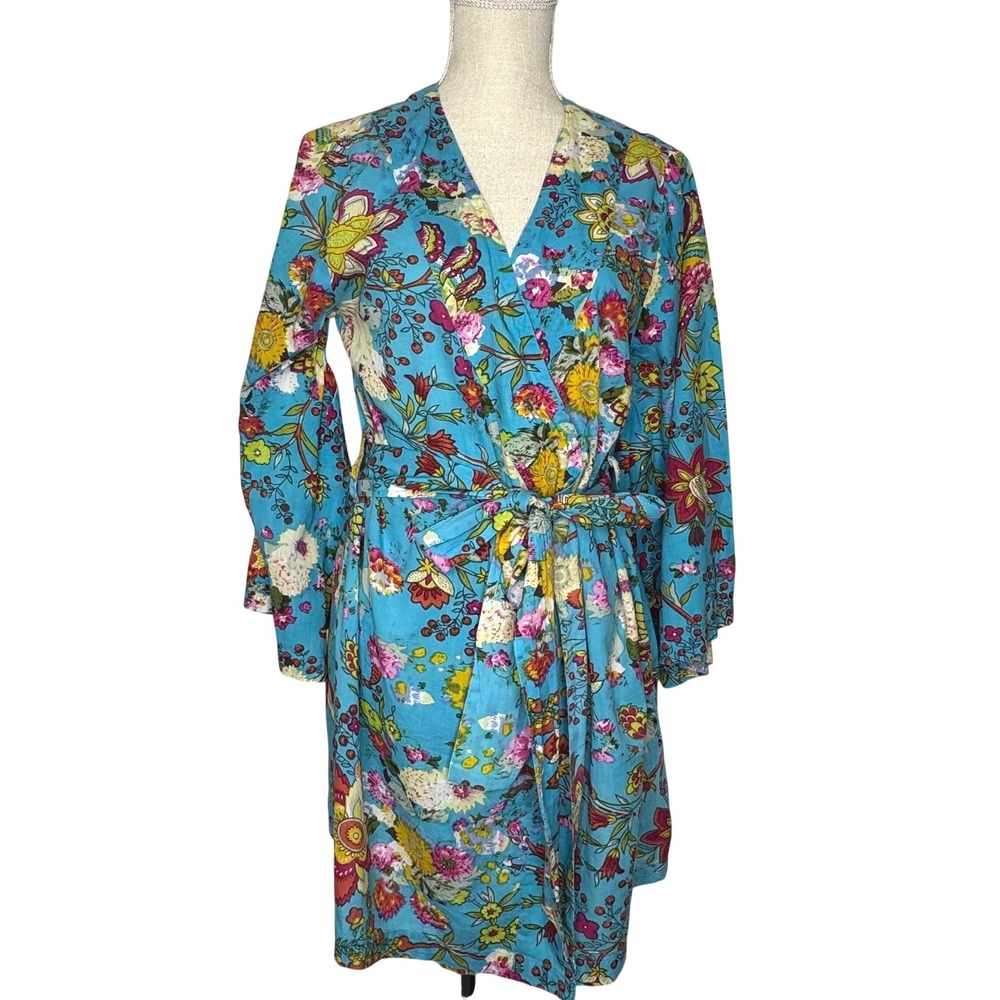 Plum Pretty Sugar Cotton Robe/Kimono Blue‎ Floral Small